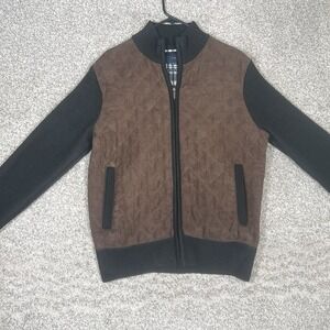 Marc Asher New York Quilted Jacket Mens Small Brown Black Full Zip Sweater